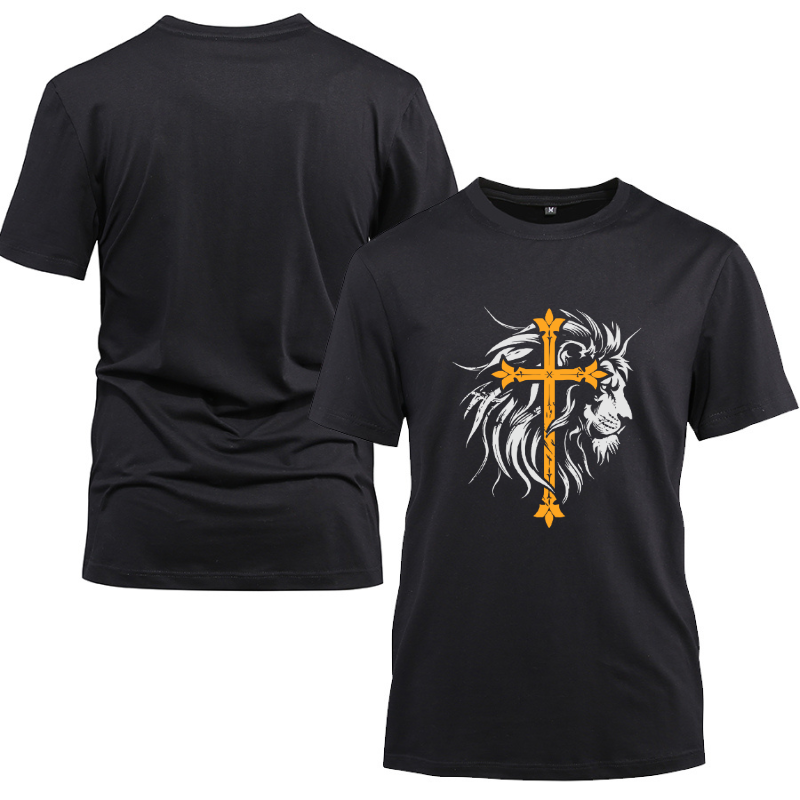 Lion of Judah christian Cotton Black Short Sleeve T-Shirt
