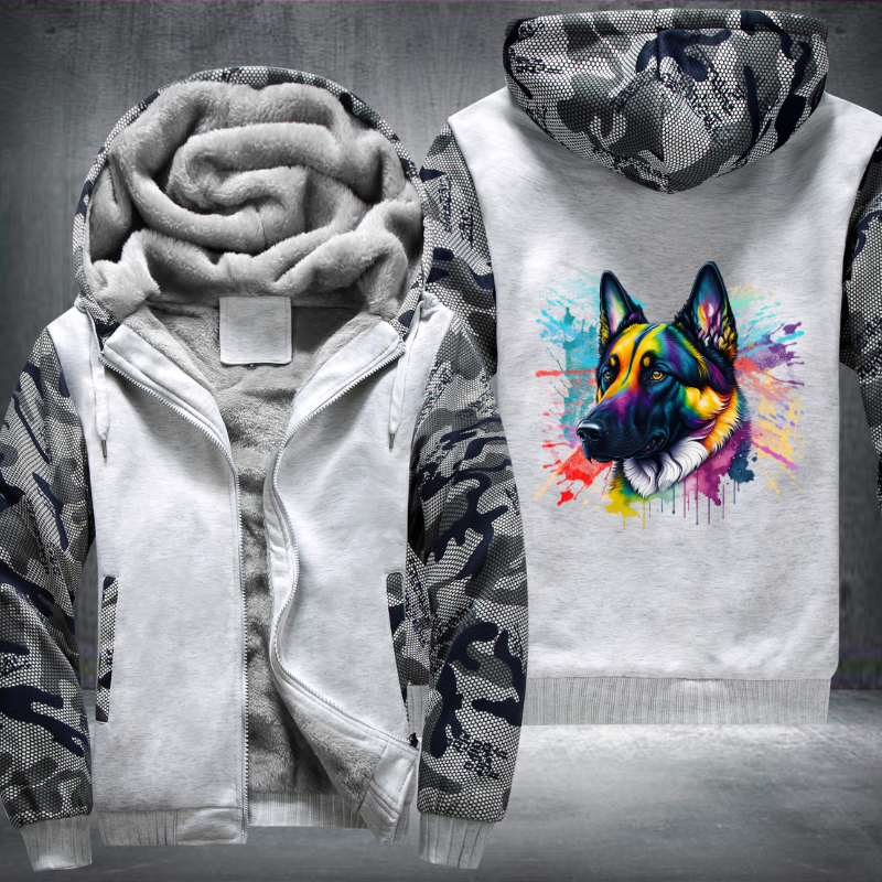 Rainbow German Shepherd Dog Watercolour design Fleece Hoodies Jacket
