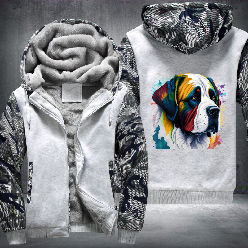 Rainbow Saint Bernard dog Watercolour Fleece Hoodies Jacket