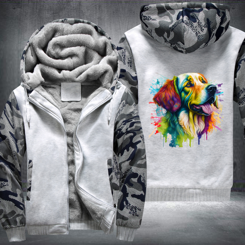 Rainbow Golden Retriever Watercolour design Fleece Hoodies Jacket
