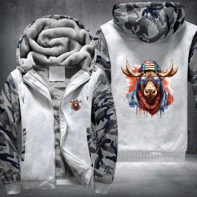 Animal Hiphop Graphic Moose Wear Glasses Fleece Hoodies Jacket