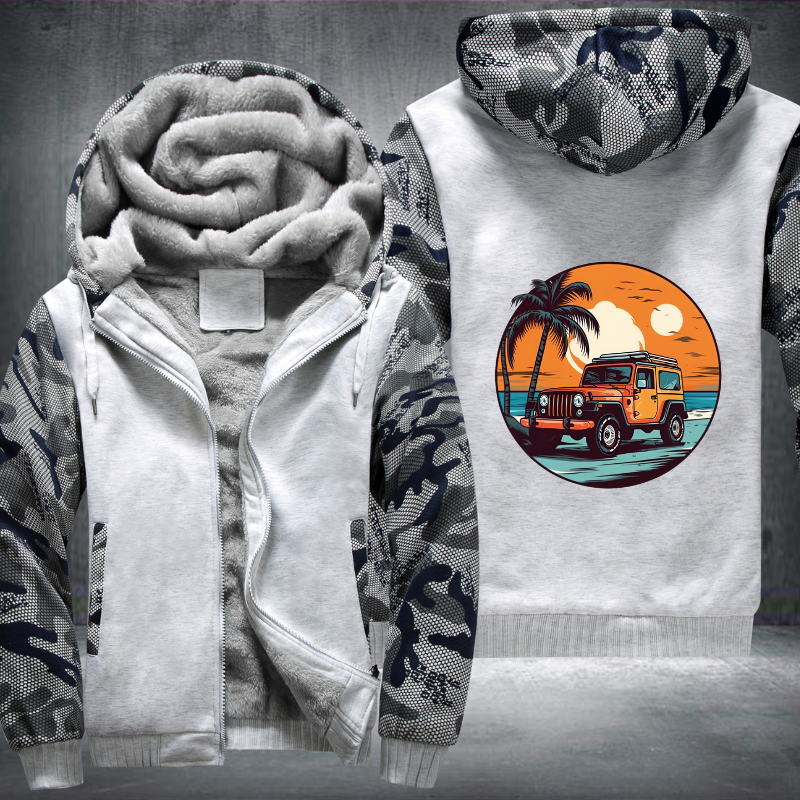 4x4 Car On Beach Fleece Hoodies Jacket