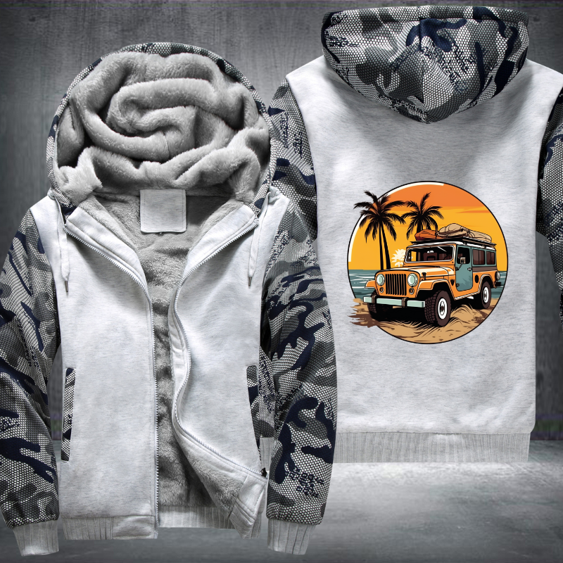 Beach Adventures with 4WD Vehicles Fleece Hoodies Jacket