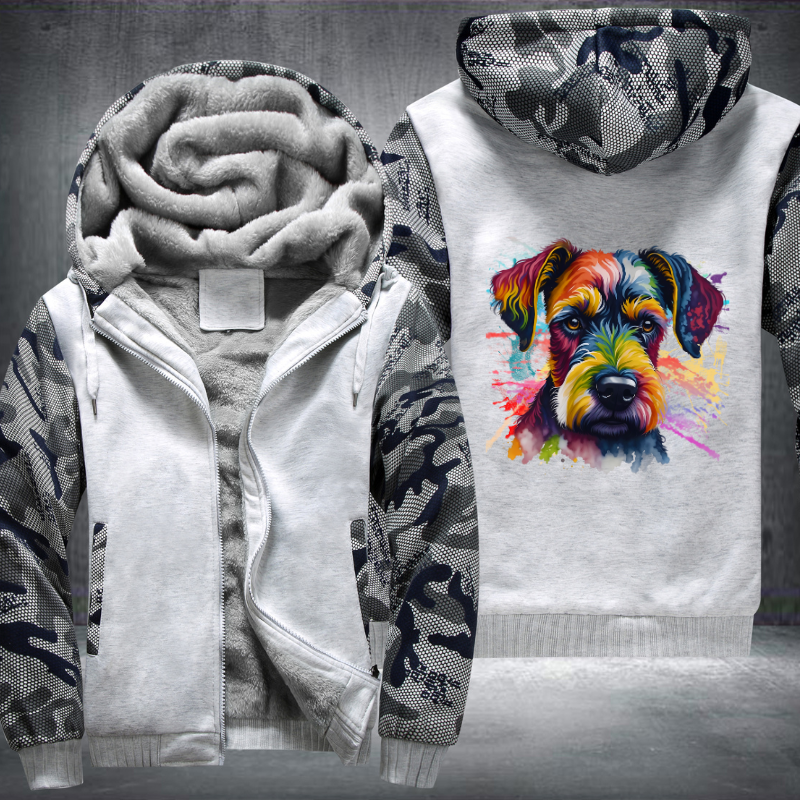 Rainbow Miniature Schnauzer dog Watercolour design Fleece Hoodies Jacket