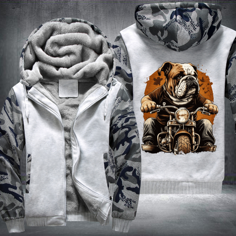 Bulldog Ridding A Motorcycle Fleece Hoodies Jacket