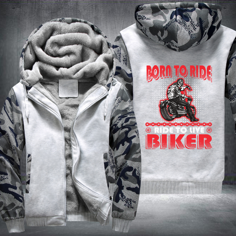 Born To Ride Ride To Live Biker Fleece Hoodies Jacket