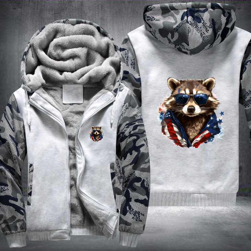 Animal Hiphop Graphic Raccoon With Sunglasses Fleece Hoodies Jacket