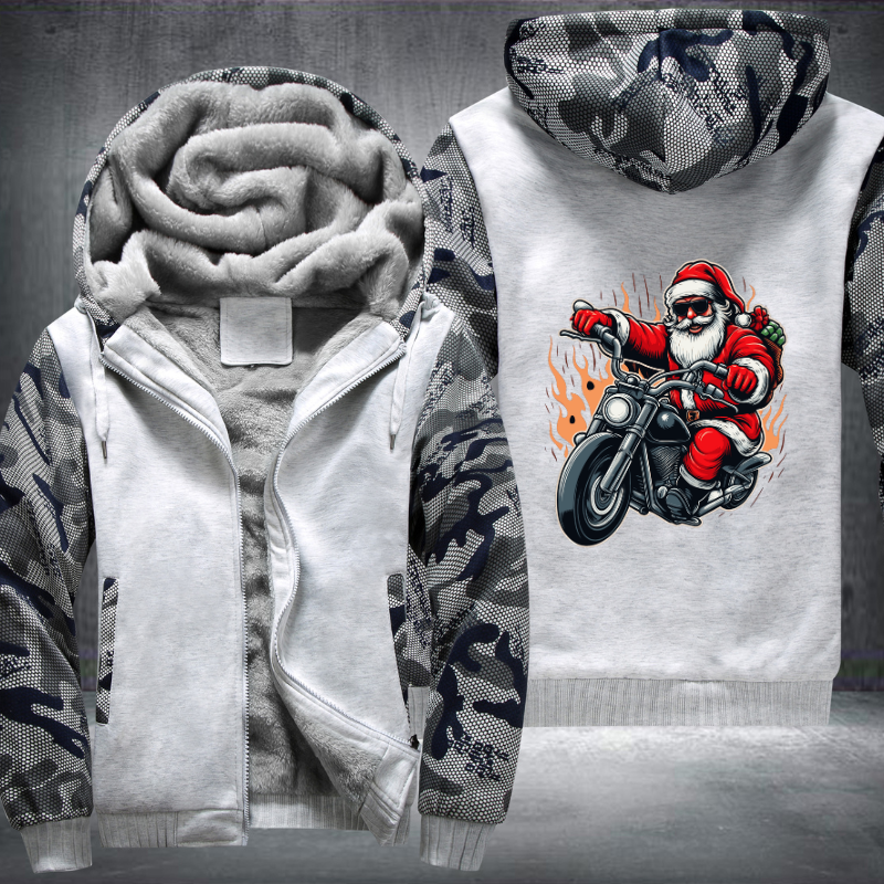 Santa Riding A Motorcycle Christmas Fleece Hoodies Jacket