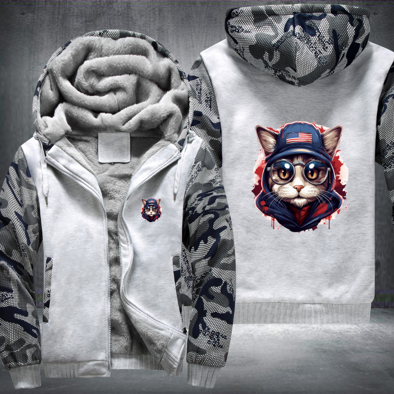 Animal Hiphop Graphic Funny Cute Cat Fleece Hoodies Jacket