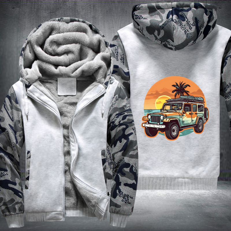 4x4 Car Conquering the Beach Fleece Hoodies Jacket