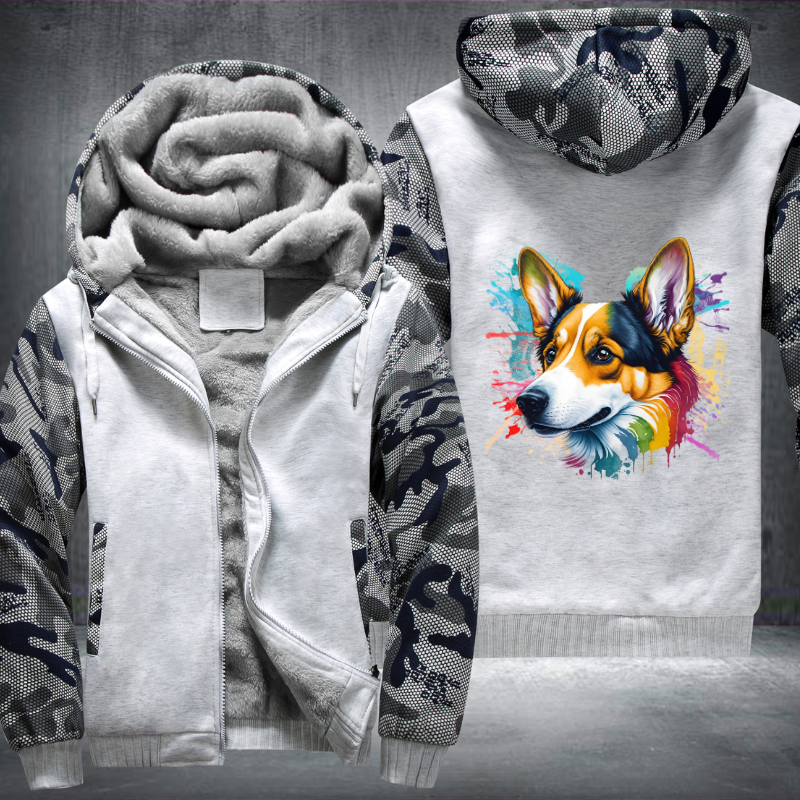 Rainbow Welsh Corgi dog Watercolour design Fleece Hoodies Jacket