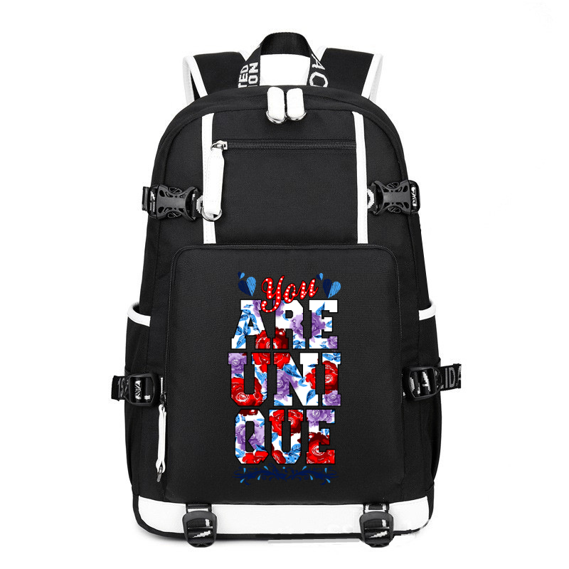 You Are Unique printing Canvas Backpack