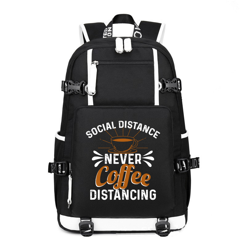 Social Distance Never Coffee Distancing printing Canvas Backpack