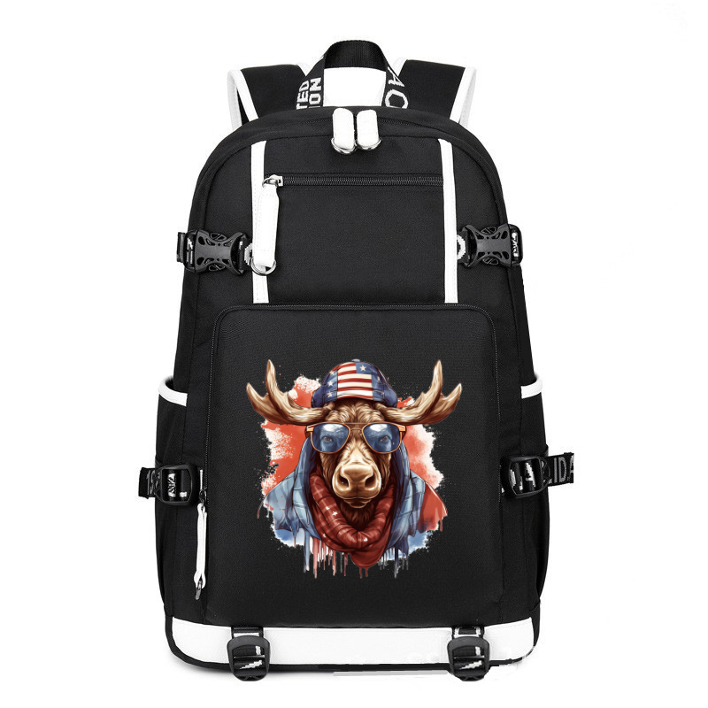 Animal Hiphop Graphic Moose Wear Glasses printing Canvas Backpack