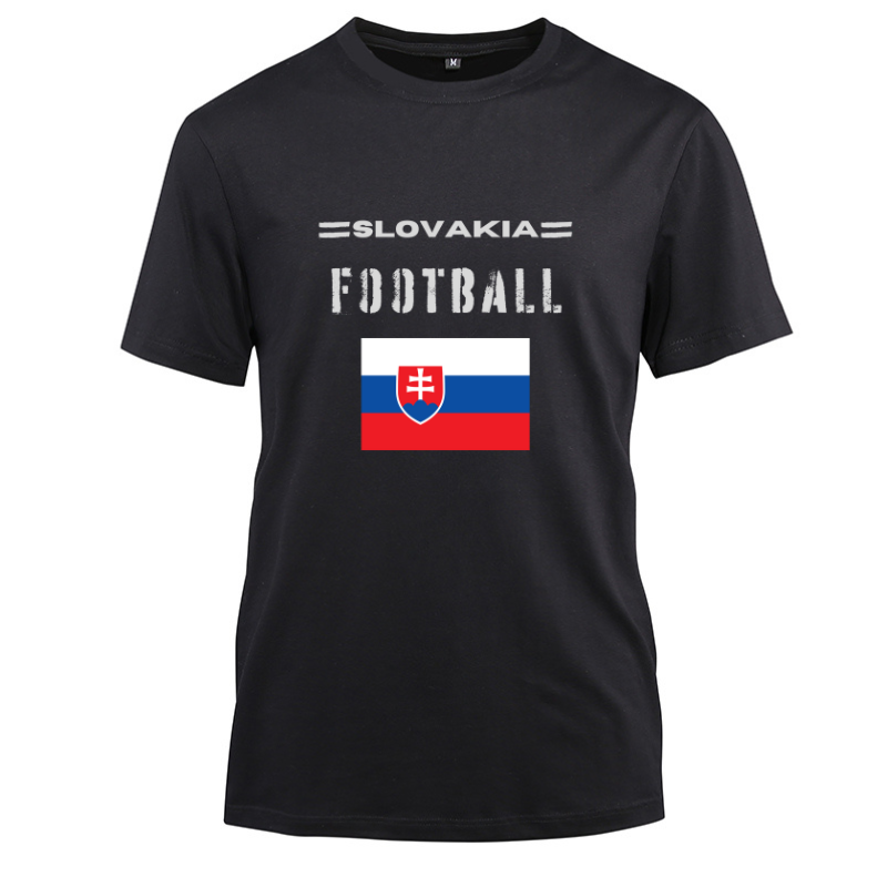 Slovakia Football Cotton Black Short Sleeve T-Shirt