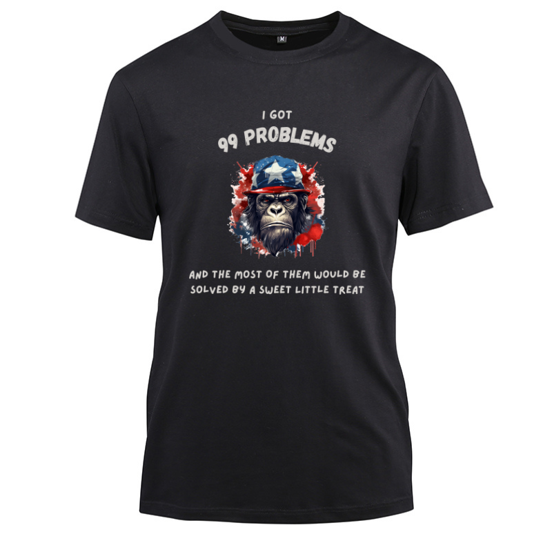 Hiphop Funny Ape I Got 99 Problems Cotton Black Short Sleeve T-Shirt