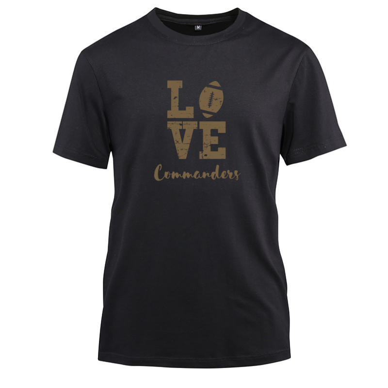 Football Gold Love Commanders Cotton Black Short Sleeve T-Shirt