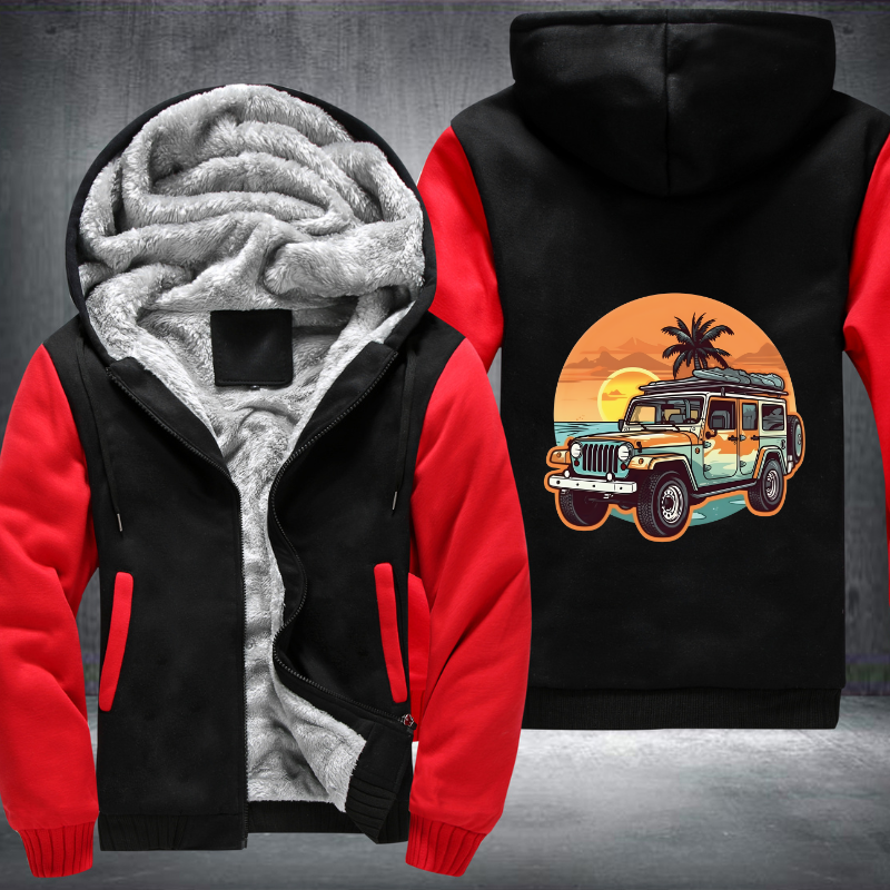 4x4 Car Conquering the Beach Fleece Hoodies Jacket