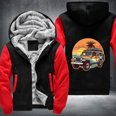 4x4 Car Conquering the Beach Fleece Hoodies Jacket