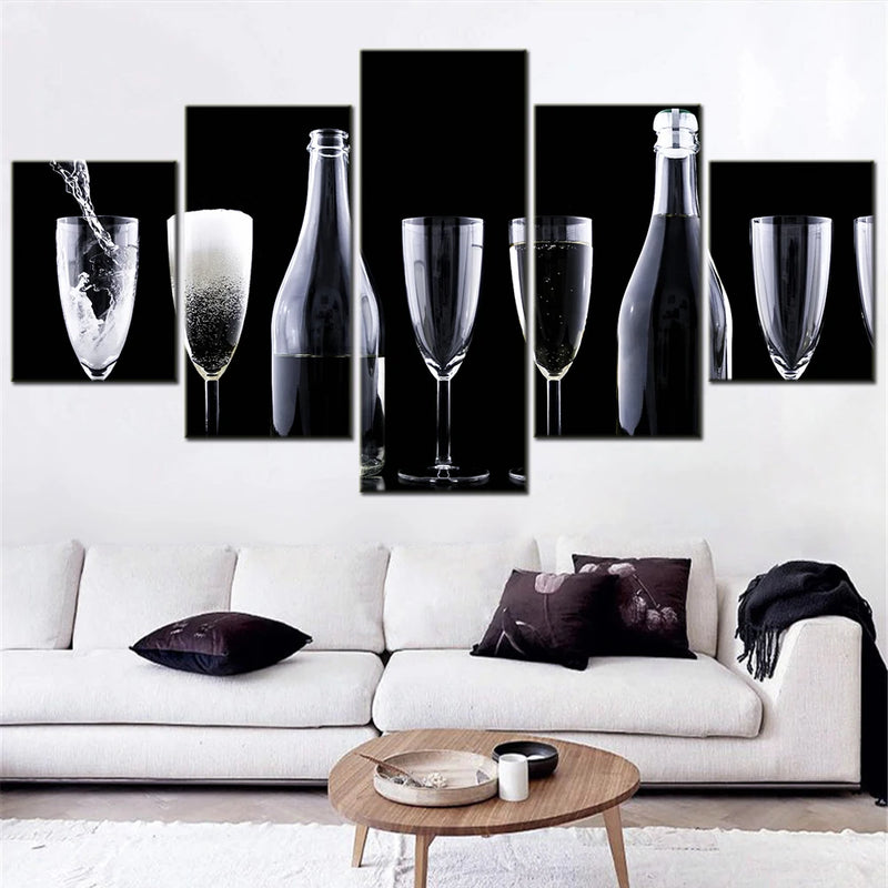 Champagne Stemware 5 Panels Painting Canvas Wall Decoration