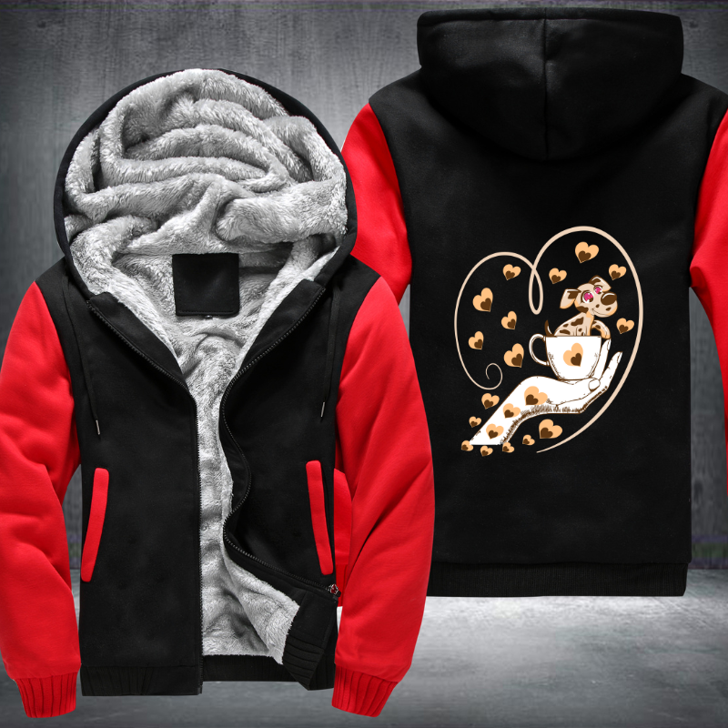 Hand hold A Dog of coffee Fleece Hoodies Jacket