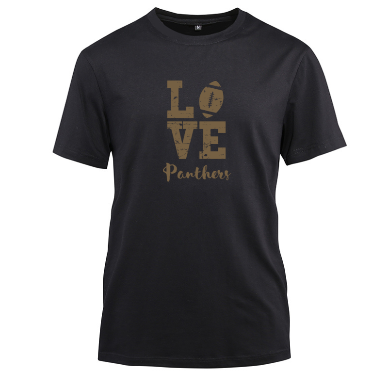 Football Gold Love Panthers Cotton Black Short Sleeve T-Shirt