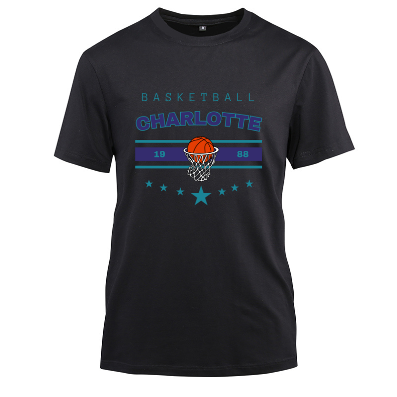 Basketball Charlotte 1988 Cotton Black Short Sleeve T-Shirt