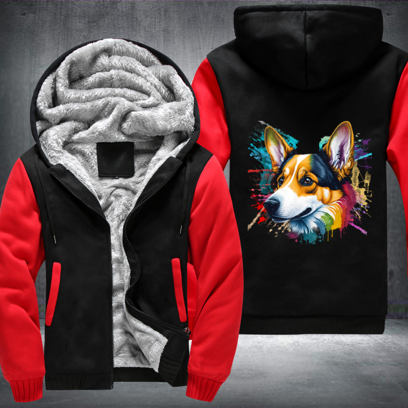 Rainbow Welsh Corgi dog Watercolour design Fleece Hoodies Jacket