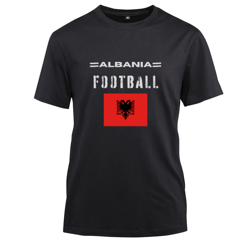 Albania Football Cotton Black Short Sleeve T-Shirt