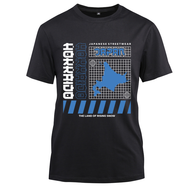 Japan Streetwear The Land Of Rising Snow Cotton Black Short Sleeve T-Shirt