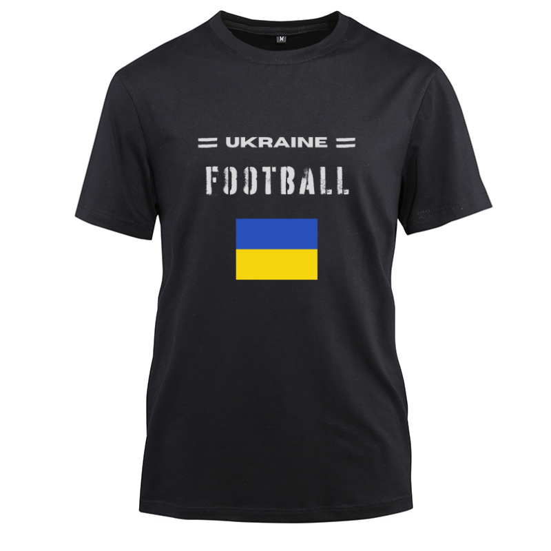 Ukraine Football Cotton Black Short Sleeve T-Shirt