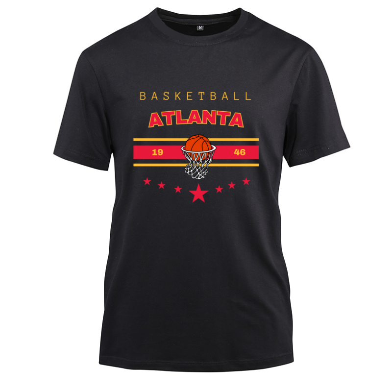 Basketball Atlanta 1946 Cotton Black Short Sleeve T-Shirt