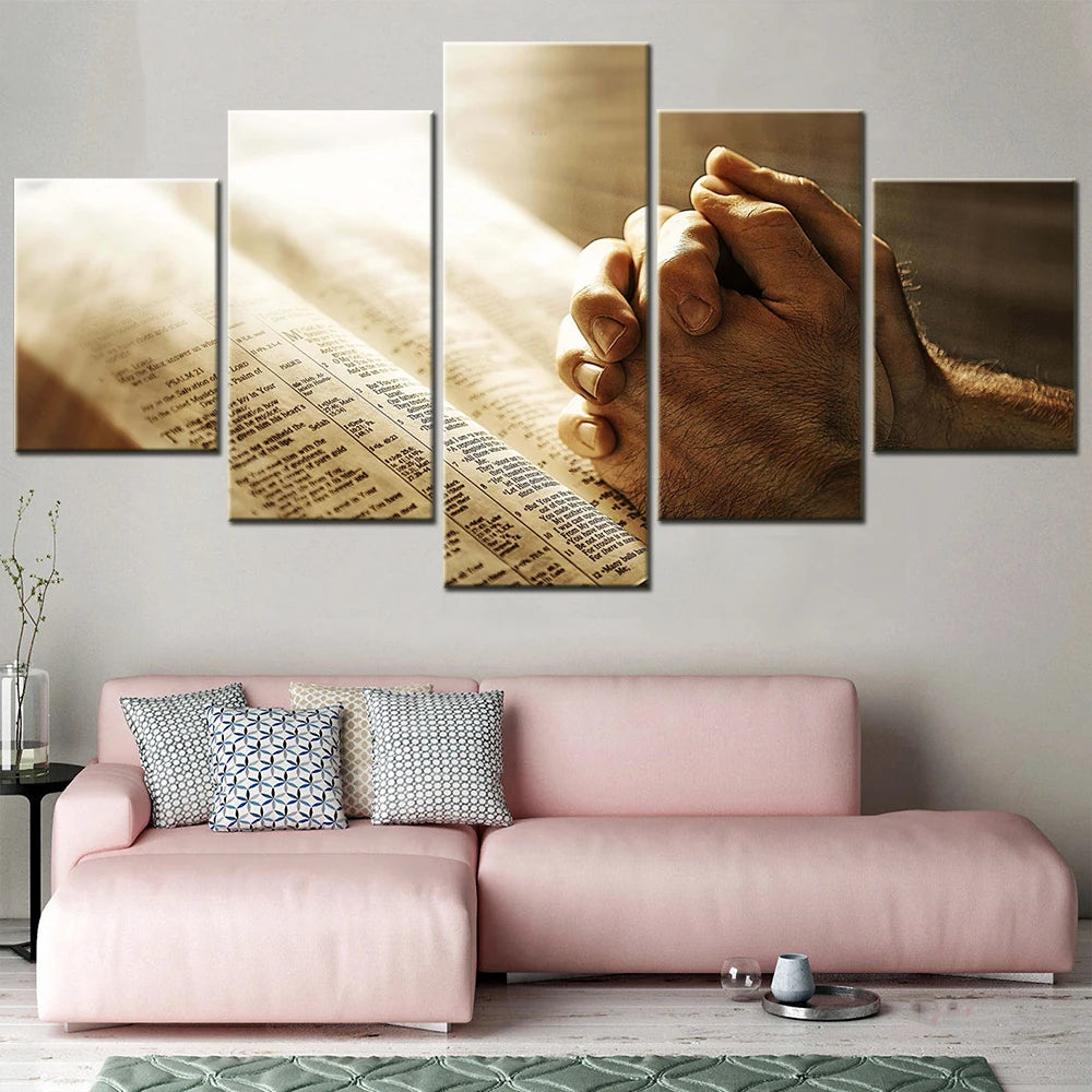 Christian Bible Prayer Image 5 Panels Painting Canvas Wall Decoration