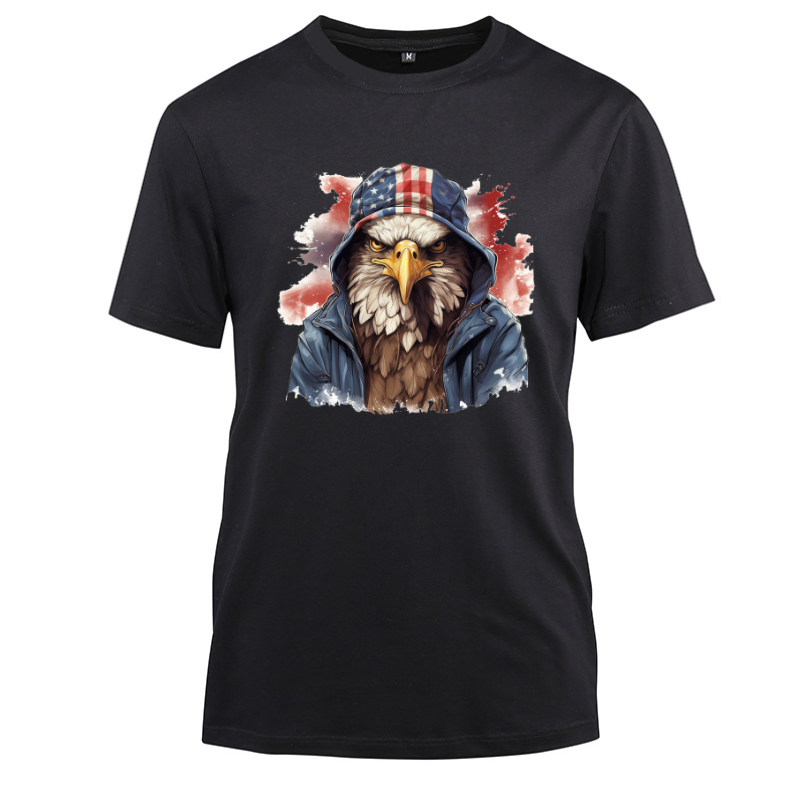 Animal Hiphop Graphic Eagle Cotton Black Short Sleeve T-Shirt