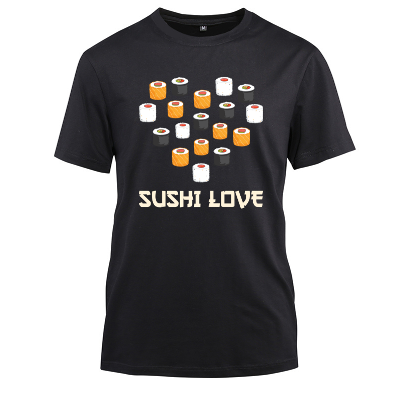 Funny Sushi Gift Heart Sushi Foodie Cotton Black Short Sleeve T-Shirt