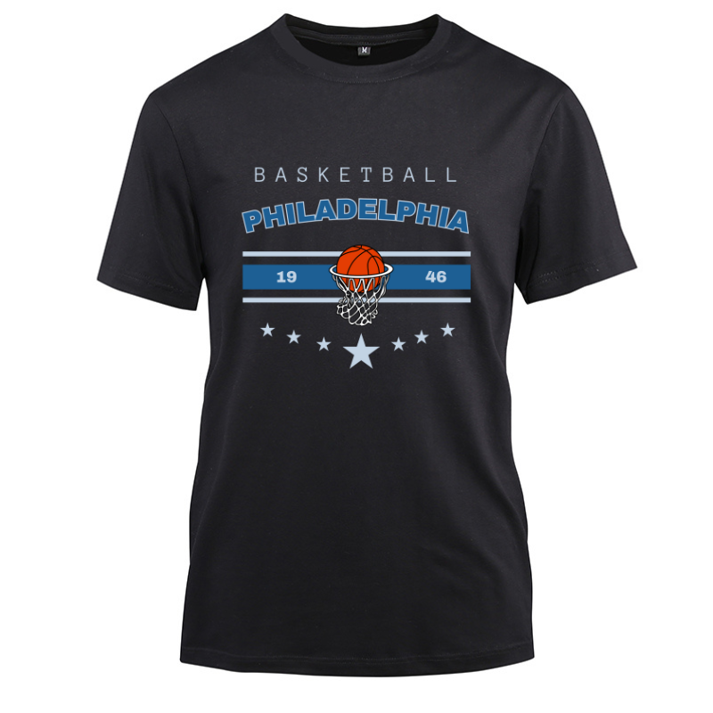 Basketball Philadelphia 1946 Cotton Black Short Sleeve T-Shirt