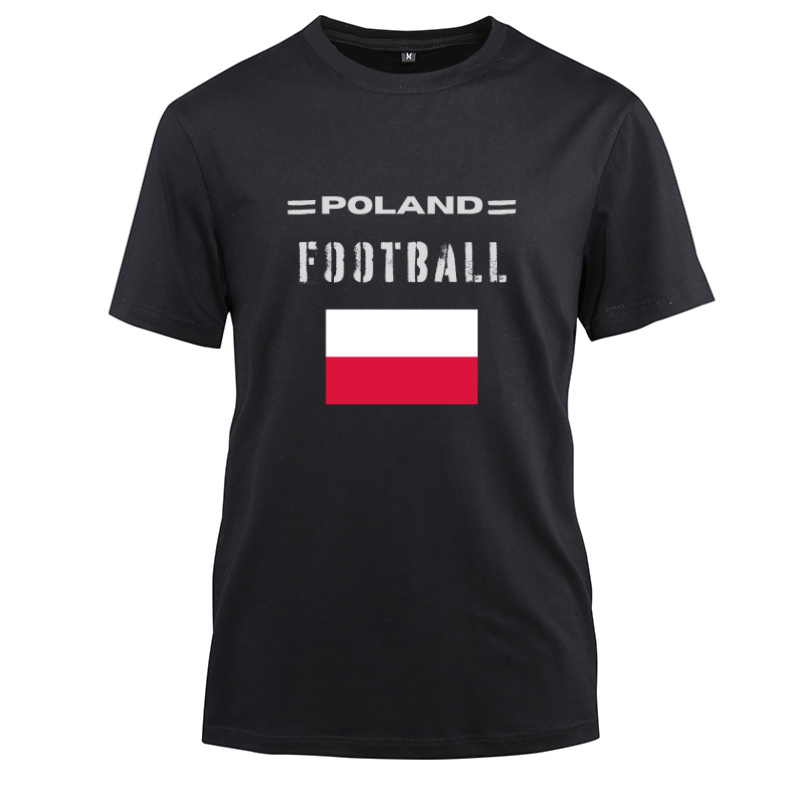 Poland Football Cotton Black Short Sleeve T-Shirt