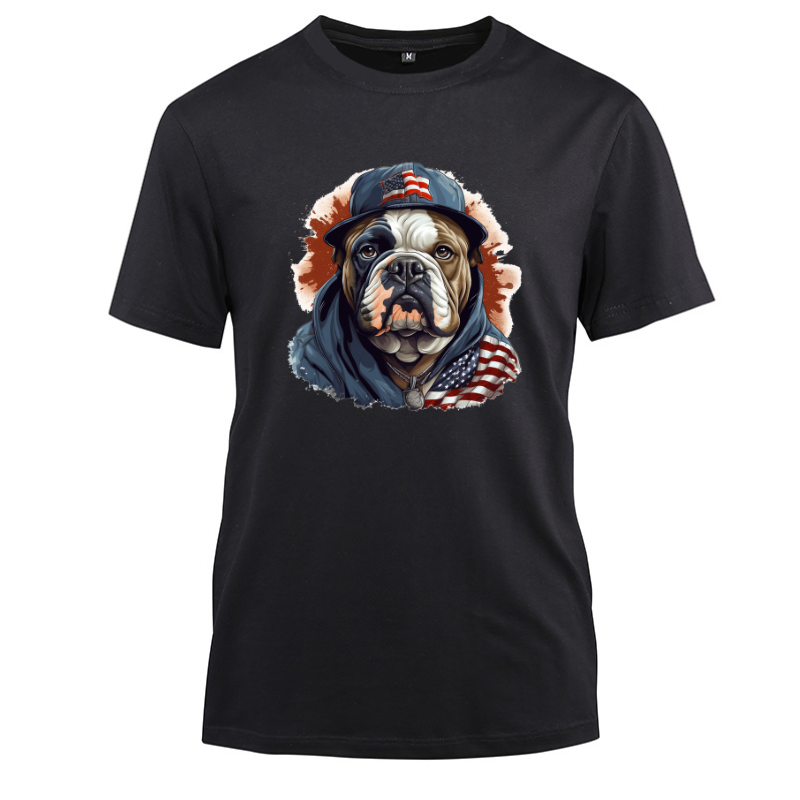Animal Hiphop Graphic Funny Bulldog Cotton Black Short Sleeve T-Shirt