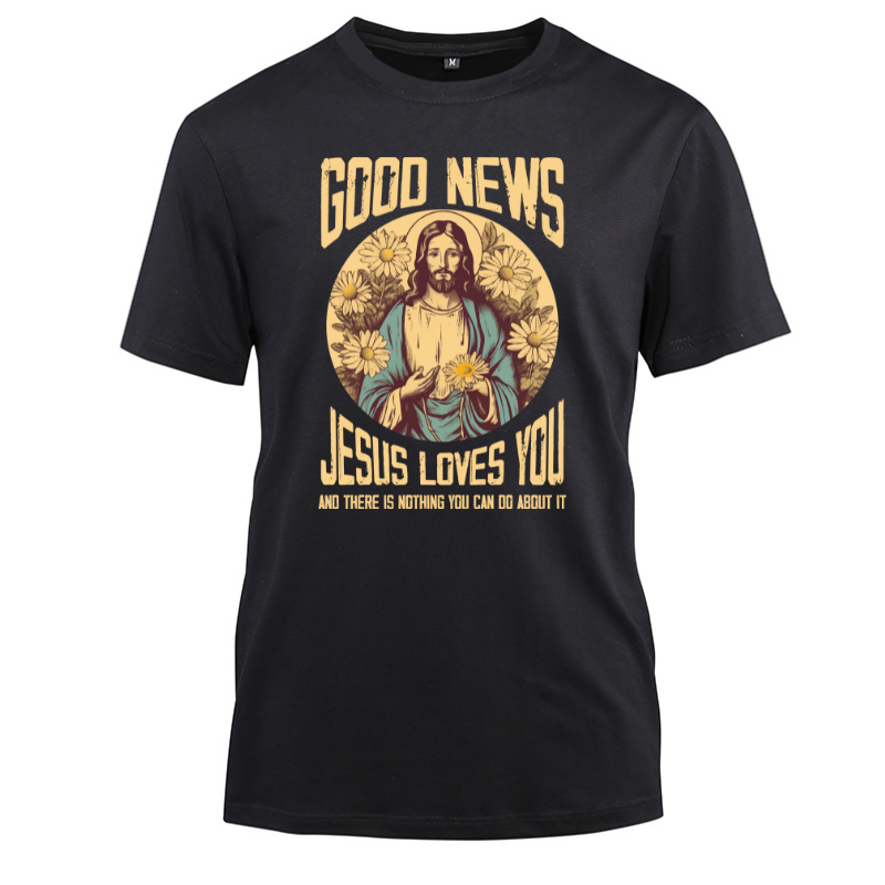 Good News Jesus Loves You Cotton Black Short Sleeve T-Shirt