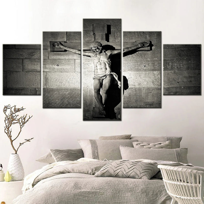 Jesus on Cross Christian design 5 Panels Painting Canvas Wall Decoration