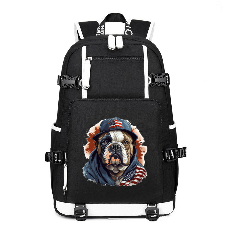 Animal Hiphop Graphic Funny Bulldog printing Canvas Backpack