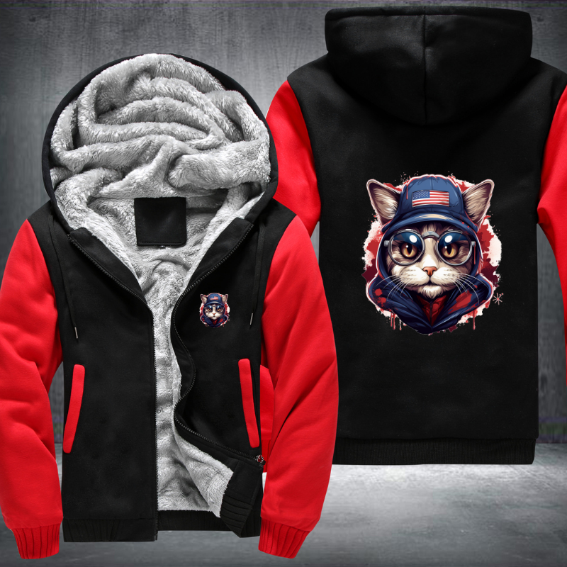 Animal Hiphop Graphic Funny Cute Cat Fleece Hoodies Jacket