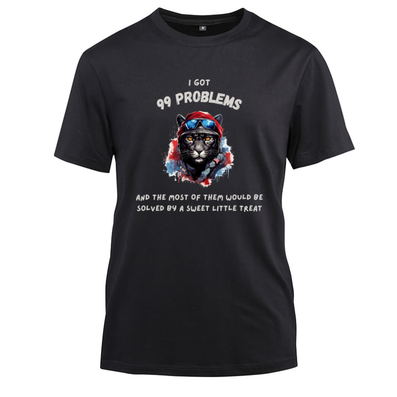 Hiphop Funny Black Tiger I Got 99 Problems Cotton Black Short Sleeve T-Shirt