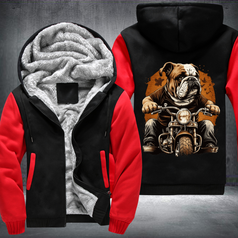 Bulldog Ridding A Motorcycle Fleece Hoodies Jacket