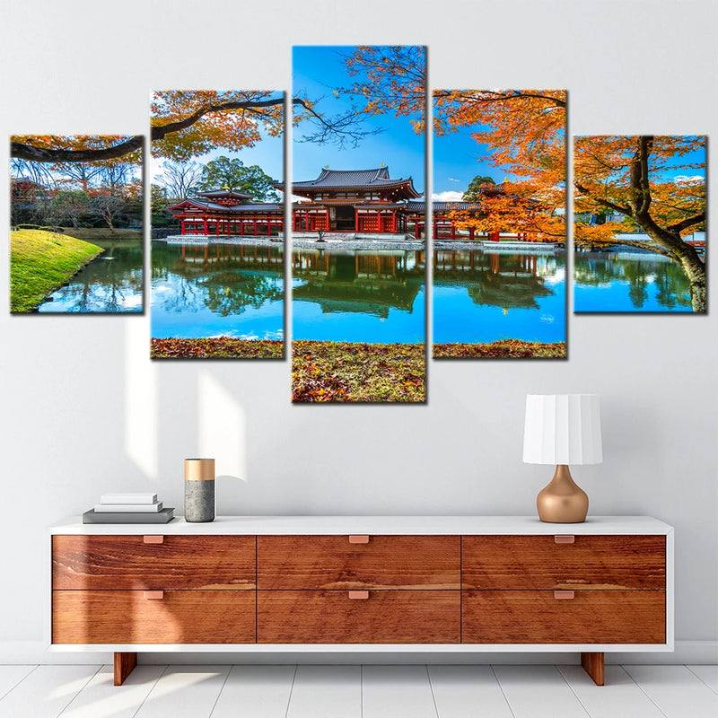 Japan Kyoto Byodoin Temple 5 Panels Painting Canvas Wall Decoration