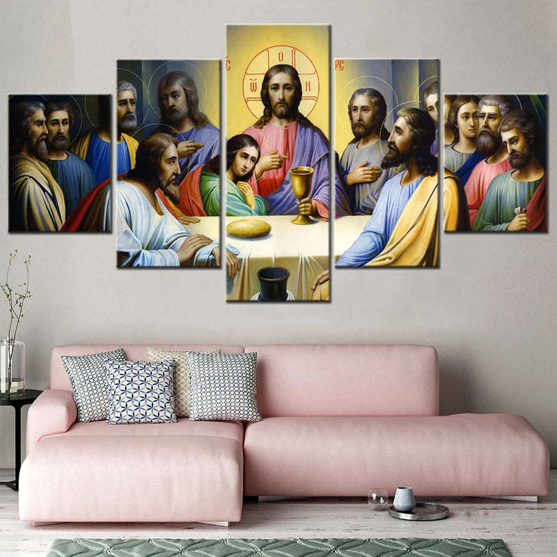 Jesus Last Supper Picture 5 Panels Painting Canvas Wall Decoration