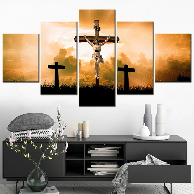 Set God Jesus Cross love 5 Panels Painting Canvas Wall Decoration