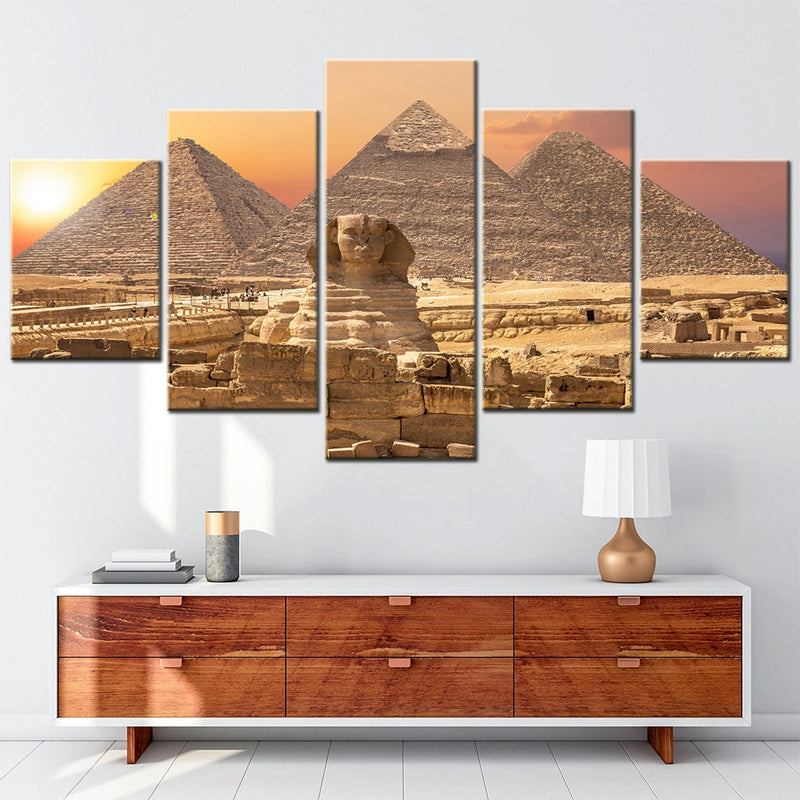 Egypt Sphinx Pyramids design 5 Panels Painting Canvas Wall Decoration