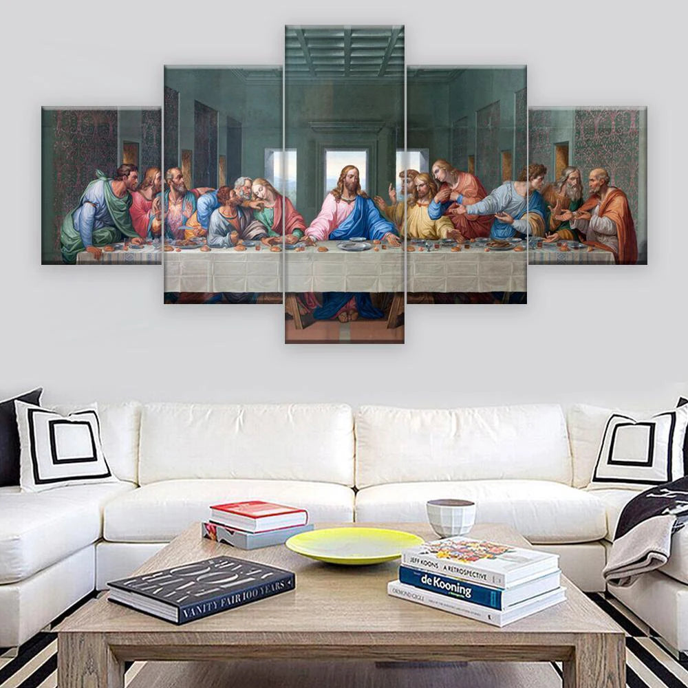 Jesus The Last Supper design 5 Panels Painting Canvas Wall Decoration