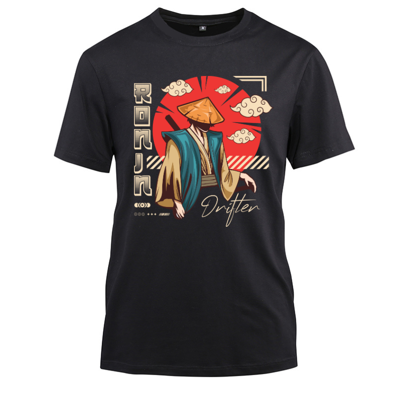 Japan Streetwear Ronin Cotton Black Short Sleeve T-Shirt